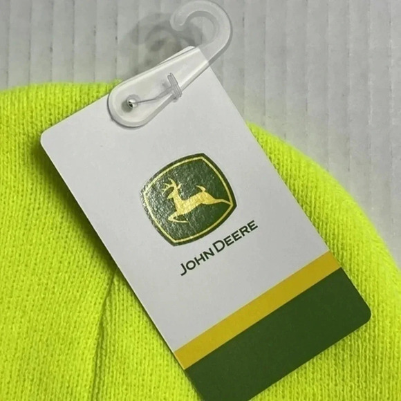 John Deere Men’s Beanie Cuffed Stocking Cap Hat Leather Patch‎ Yellow - Picture 5 of 6